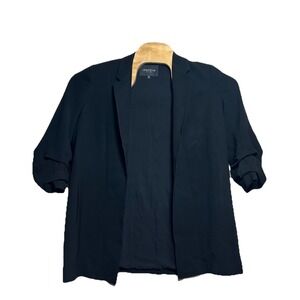 Lafayette‎ 148 Size M Career Open Front Blazer Jacket Black Scrunched Sleeve